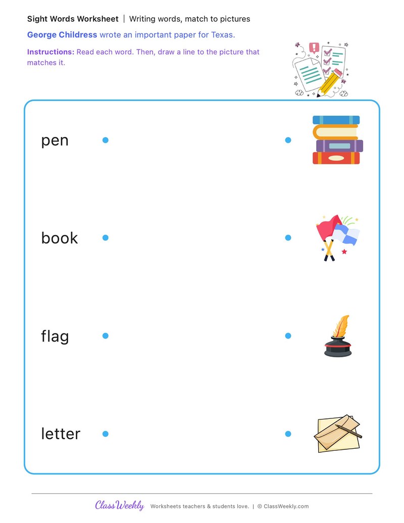 Writing words, match to pictures - George Childress