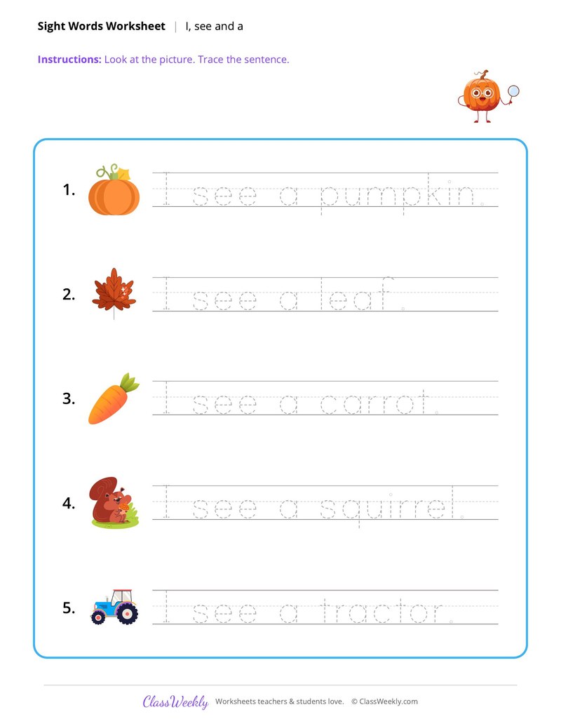 Sight words, I see a - Thanksgiving