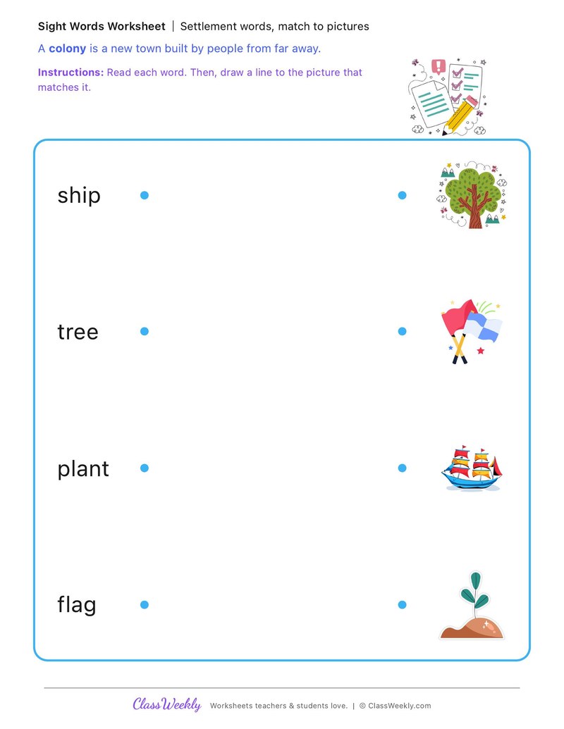 Settlement words, match to pictures - The First British Colony in Australia