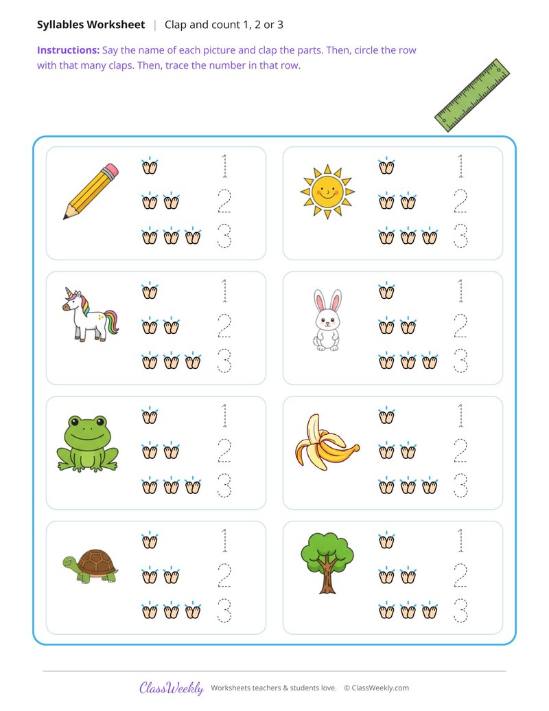 Clap and Count Syllables, 1, 2 or 3