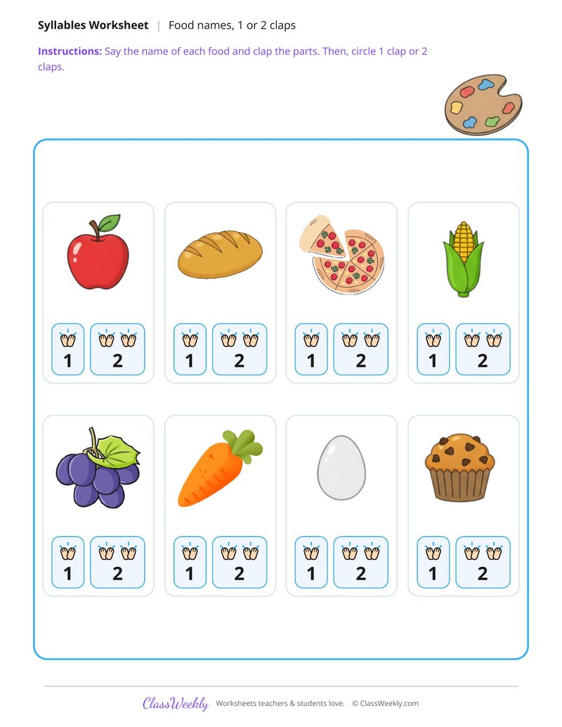 Clap the Food Names, One or Two Syllables?