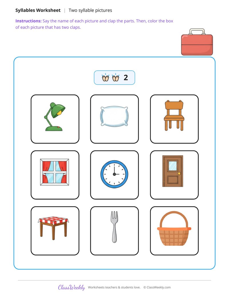 Color the Pictures With Two Syllables