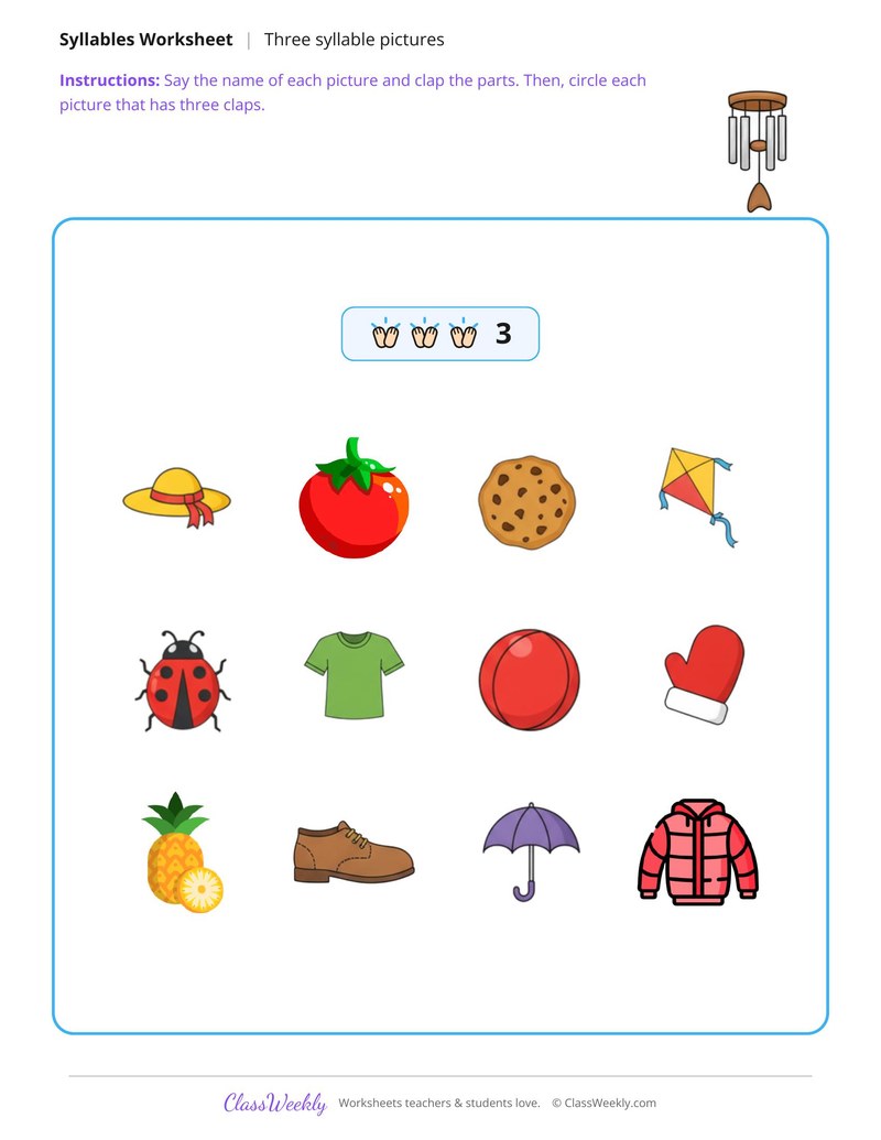 Find the Three Syllable Pictures