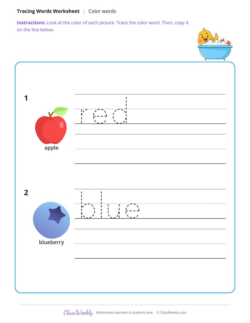 Trace and Write Color Words - Page 1