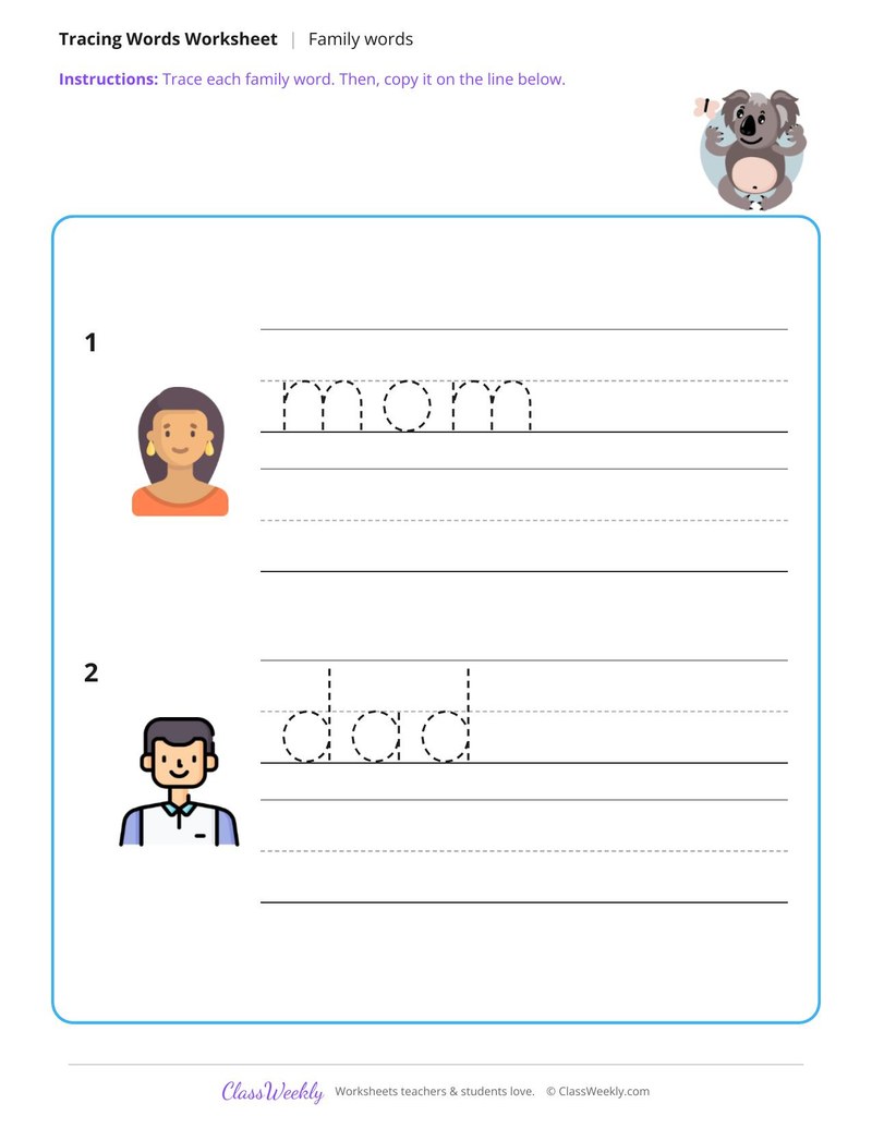Trace and Write Family Words - Page 1