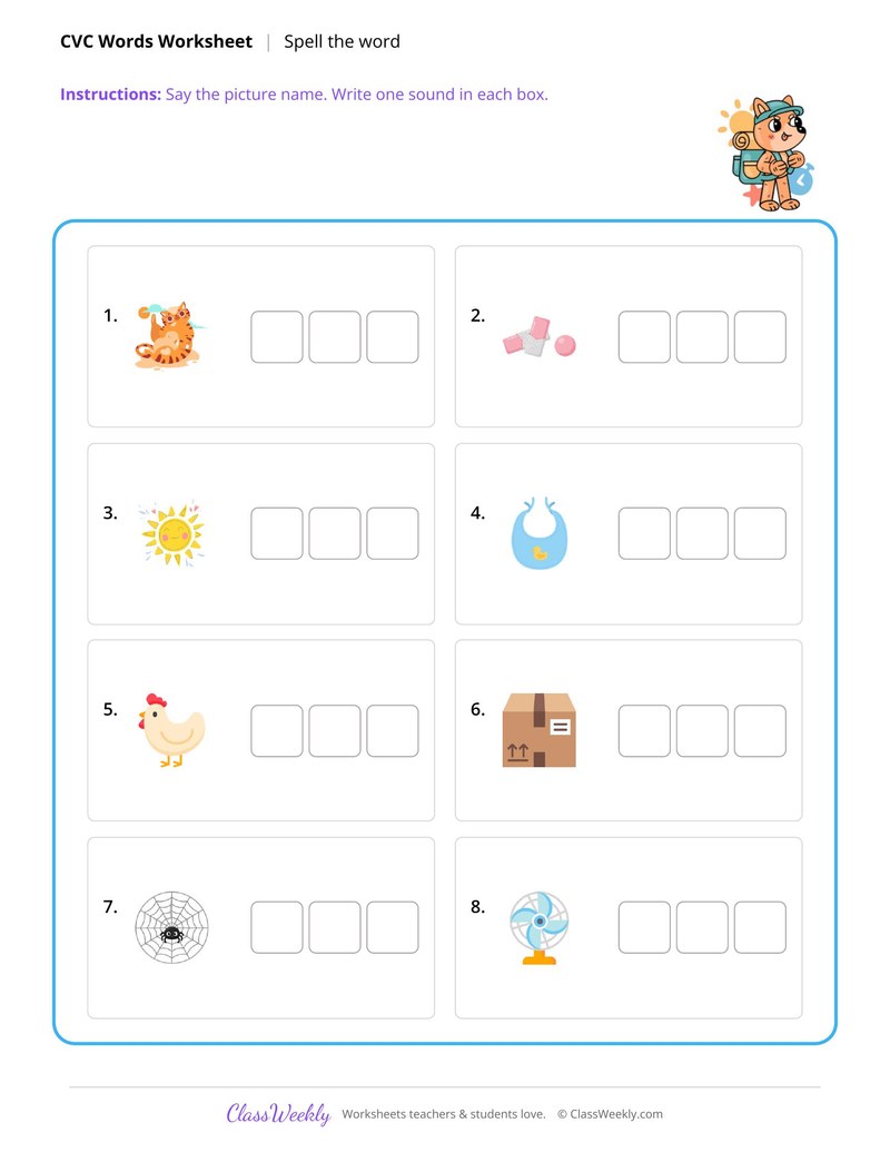 Spell CVC words with sound boxes