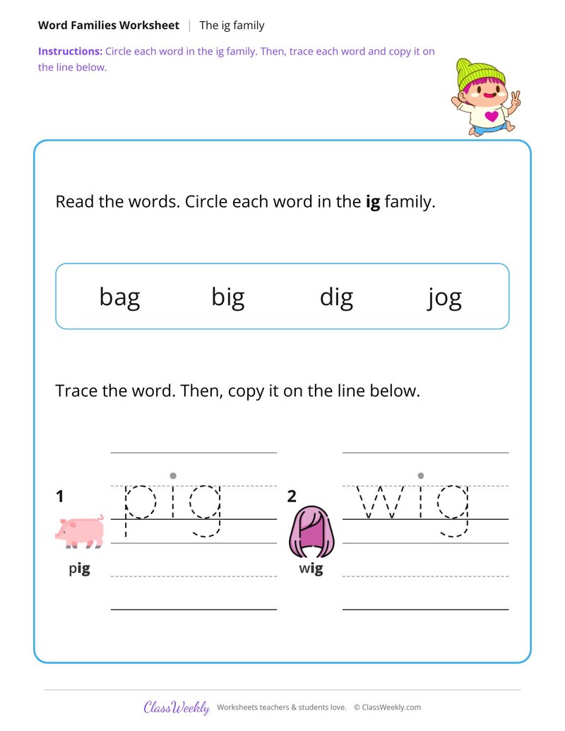 Spell Ig Family Words