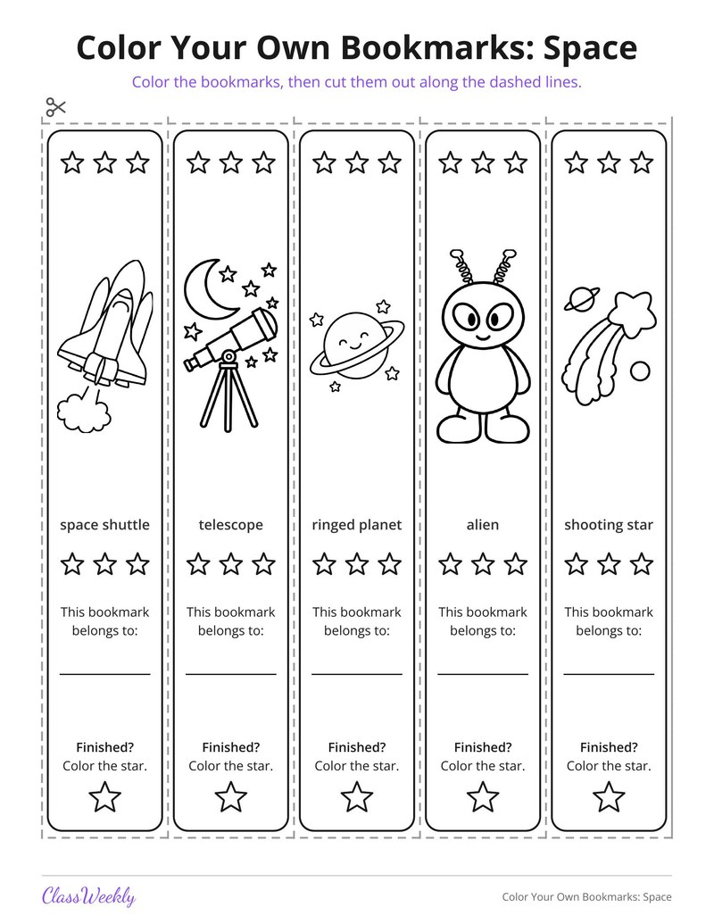 Color Your Own Bookmarks: Space