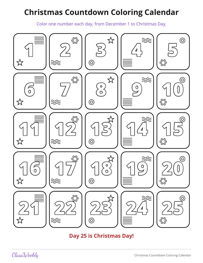Christmas Countdown Coloring Calendar