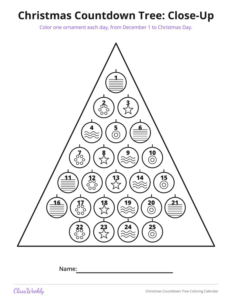 Christmas Countdown Tree Coloring Calendar - Page 2