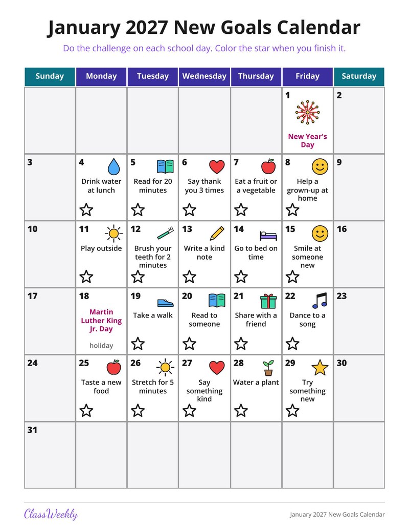 January 2027 New Goals Calendar