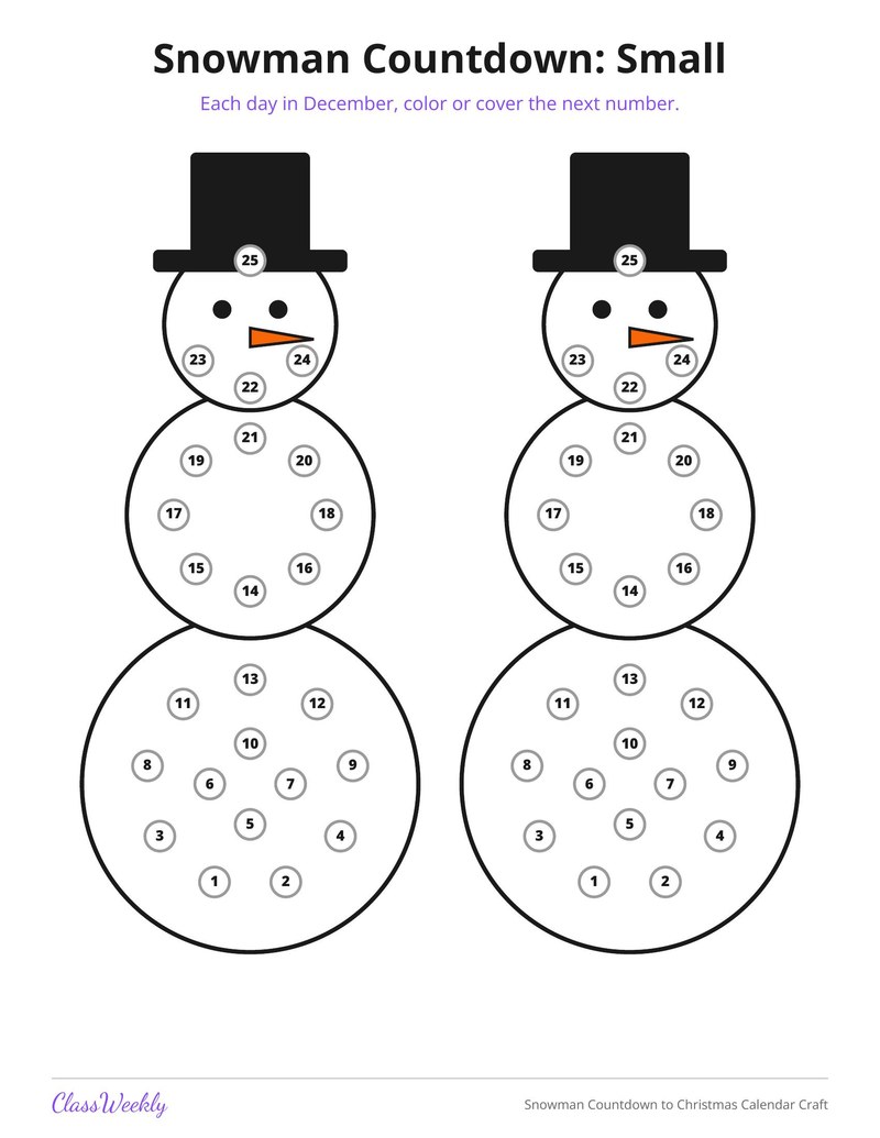 Snowman Countdown to Christmas Calendar Craft