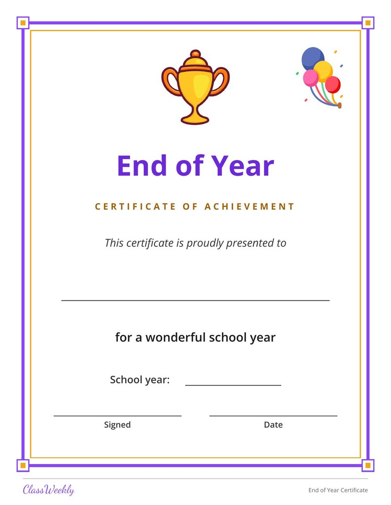 End of Year Certificate