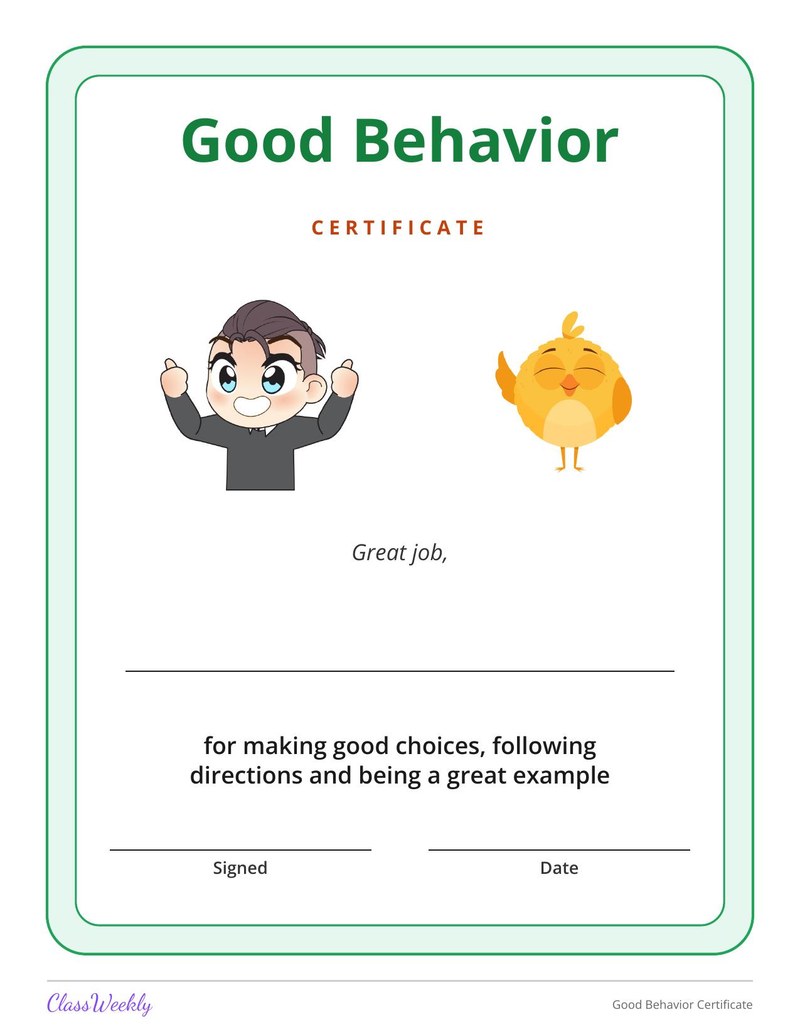 Good Behavior Certificate