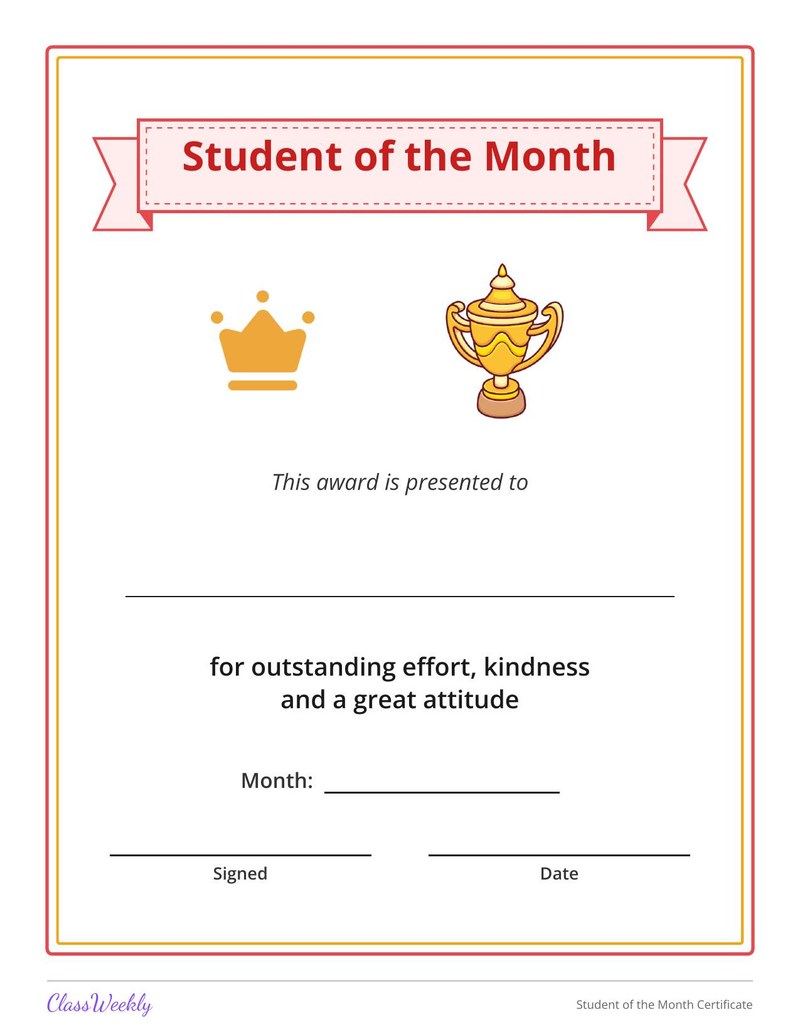 Student of the Month Certificate