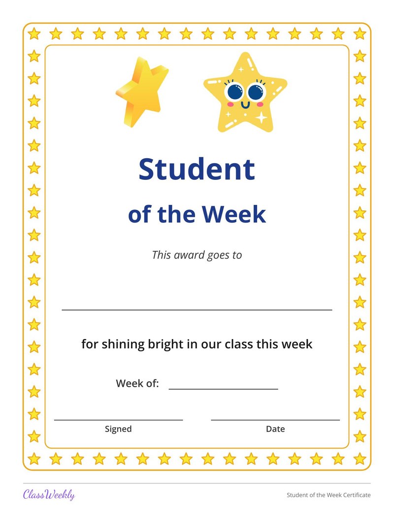 Student of the Week Certificate