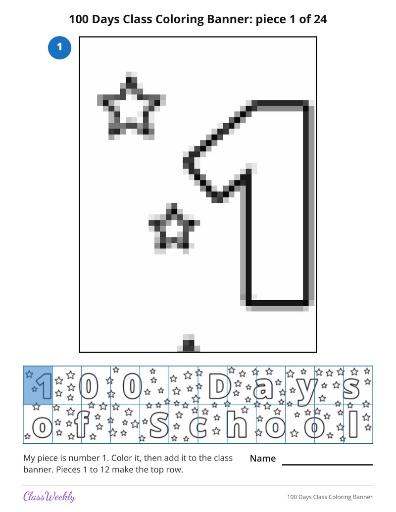 100 Days Class Coloring Banner - Page 2