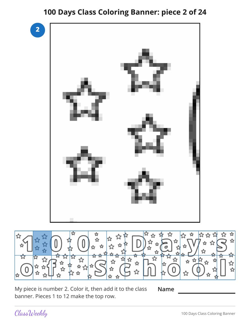 100 Days Class Coloring Banner - Page 3