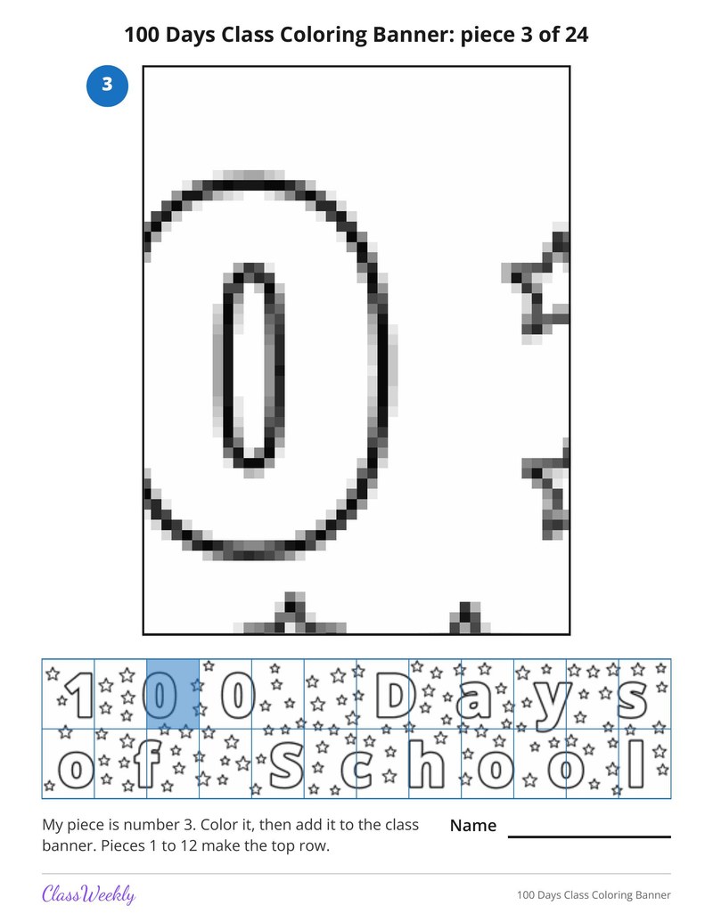 100 Days Class Coloring Banner - Page 4