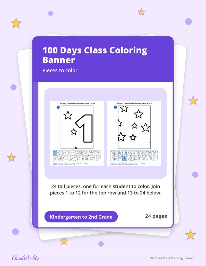 100 Days Class Coloring Banner - Page 1
