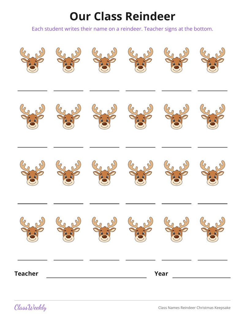 Class Names Reindeer Christmas Keepsake