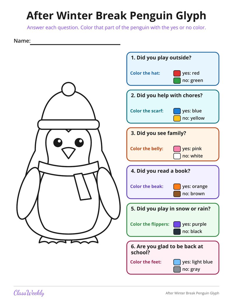 After Winter Break Penguin Glyph