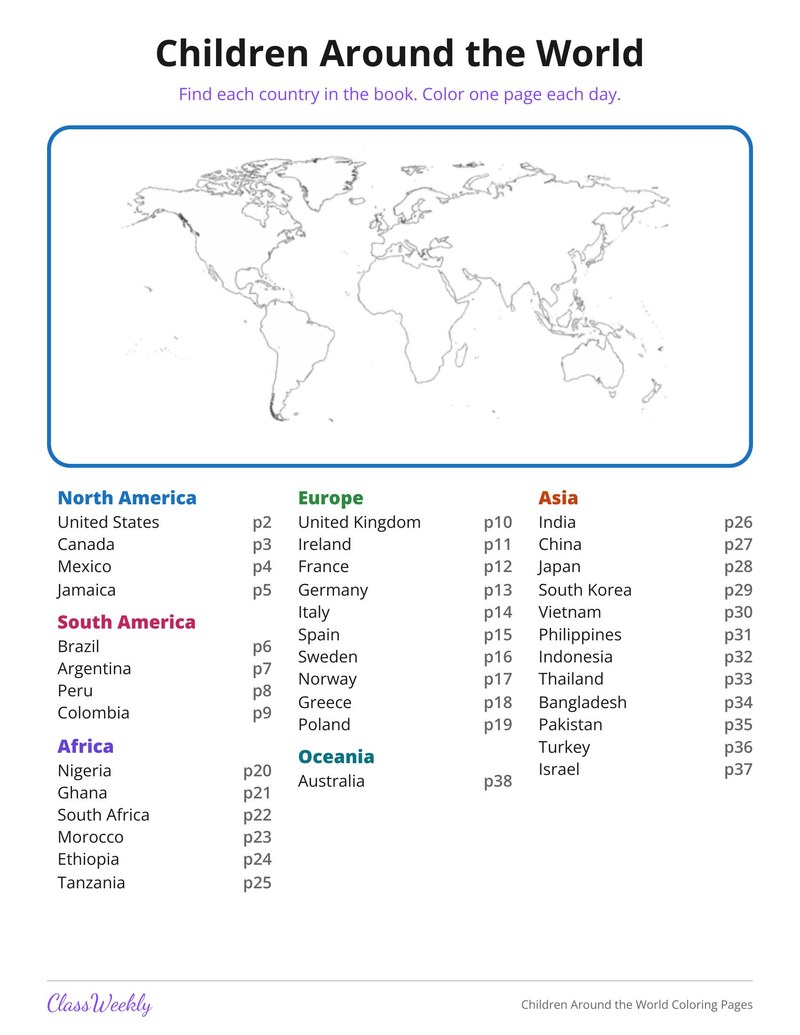 Colouring Imagea Children Around the World Coloring Pages (K-5)