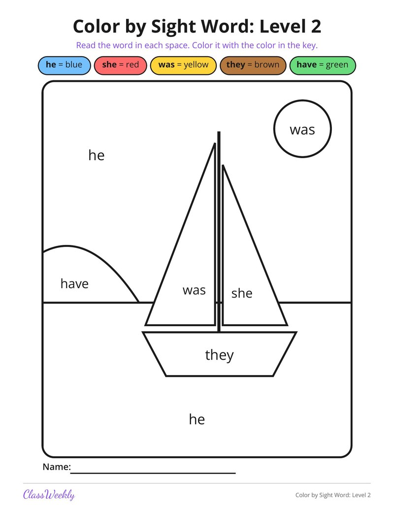 Color by Sight Word: Level 2