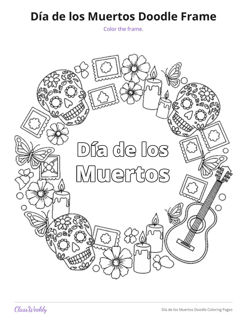 Día de los Muertos Doodle Coloring Pages - Page 3