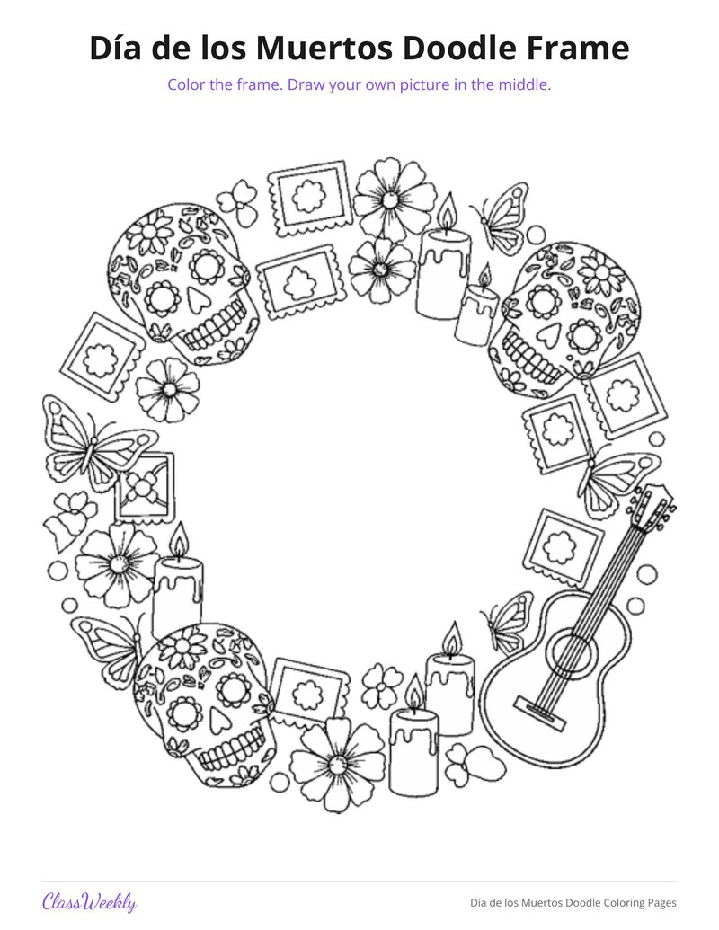 Día de los Muertos Doodle Coloring Pages - Page 4