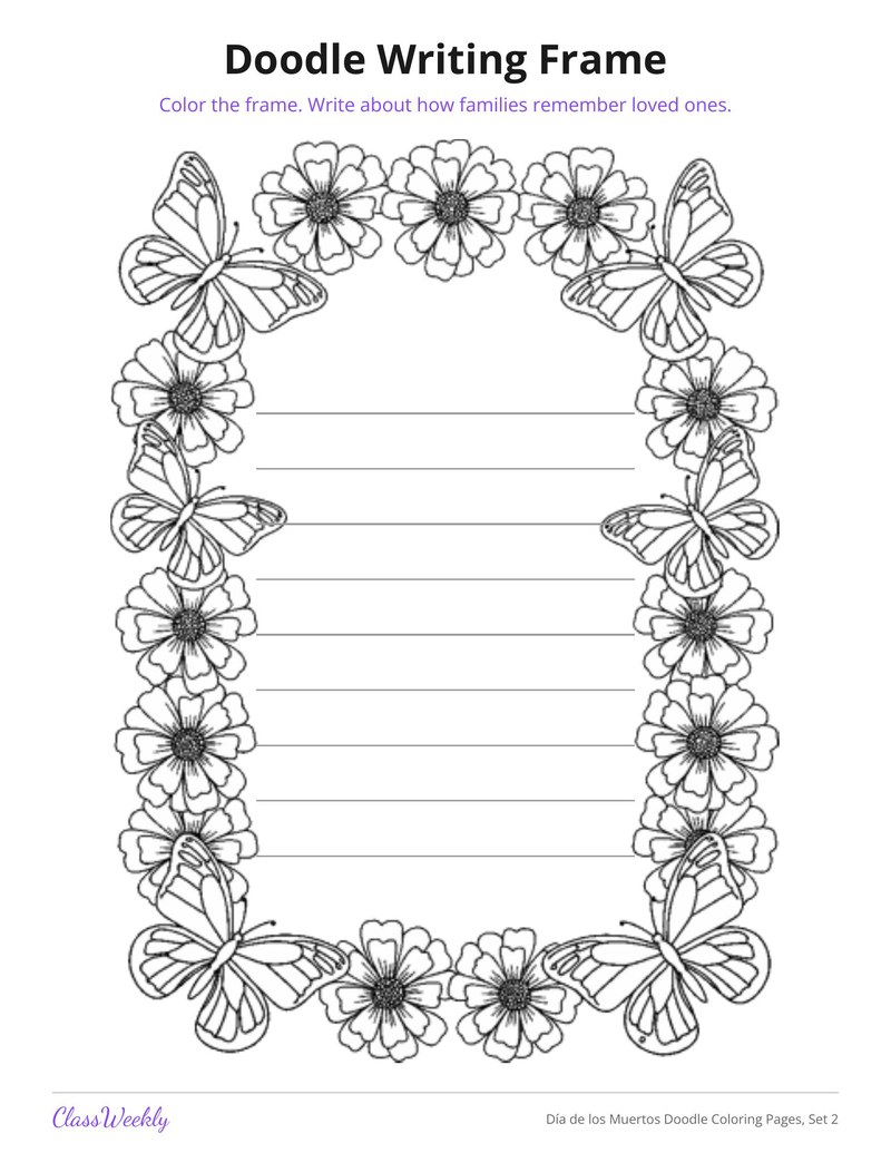 Colouring Imagea Día de los Muertos Doodle Coloring Pages, Set 2 (K-5)