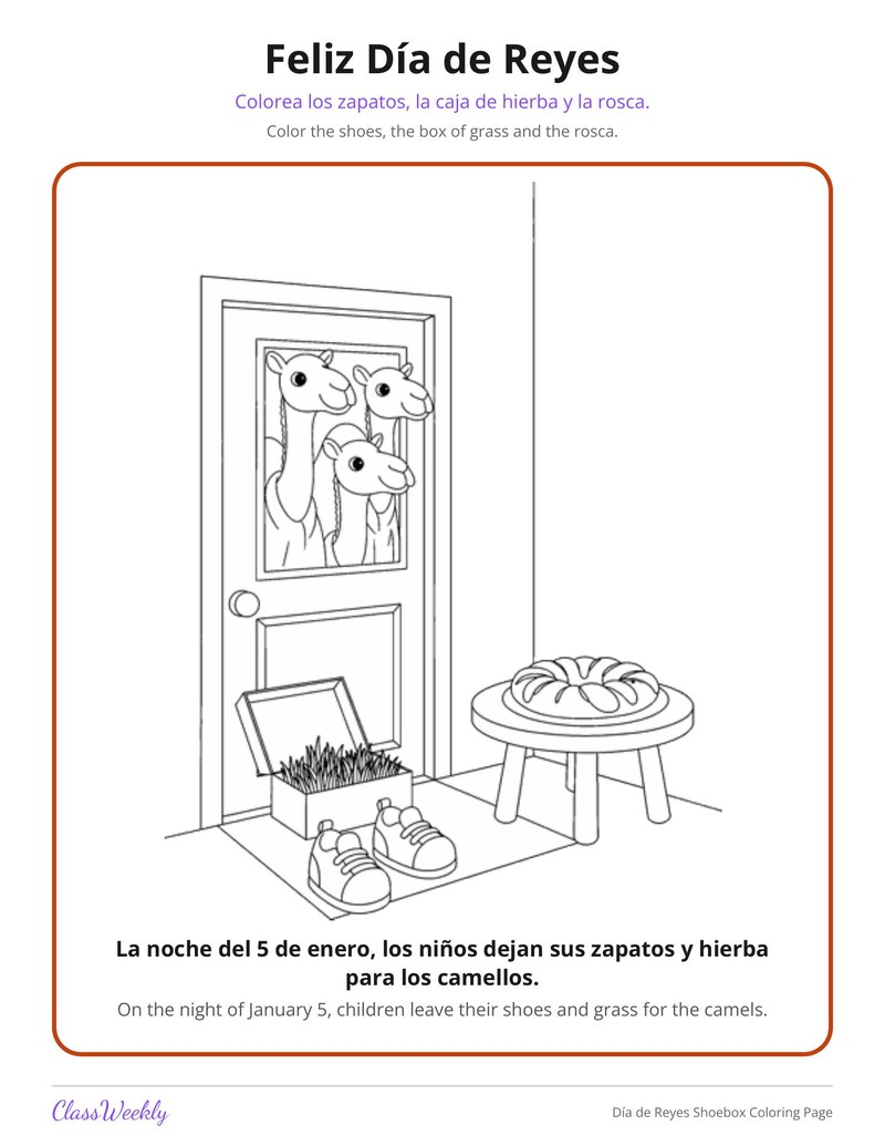 Día de Reyes Shoebox Coloring Page