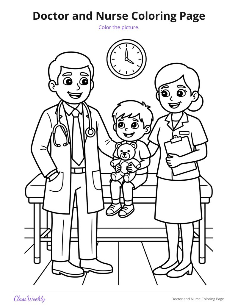 Doctor and Nurse Coloring Page
