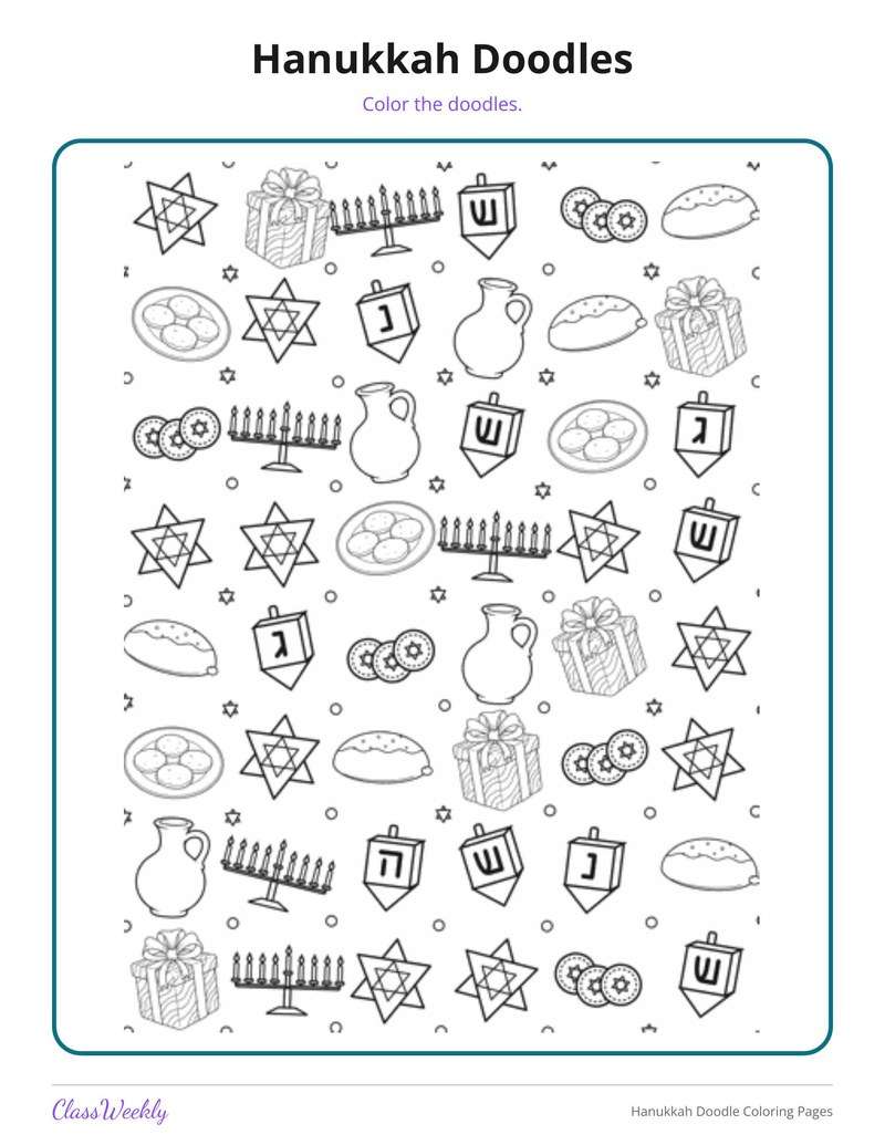 Hanukkah Doodle Coloring Pages - Page 2