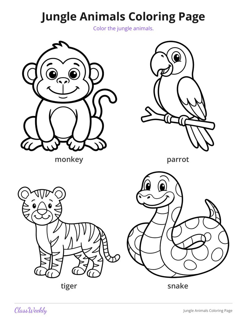 Jungle Animals Coloring Page