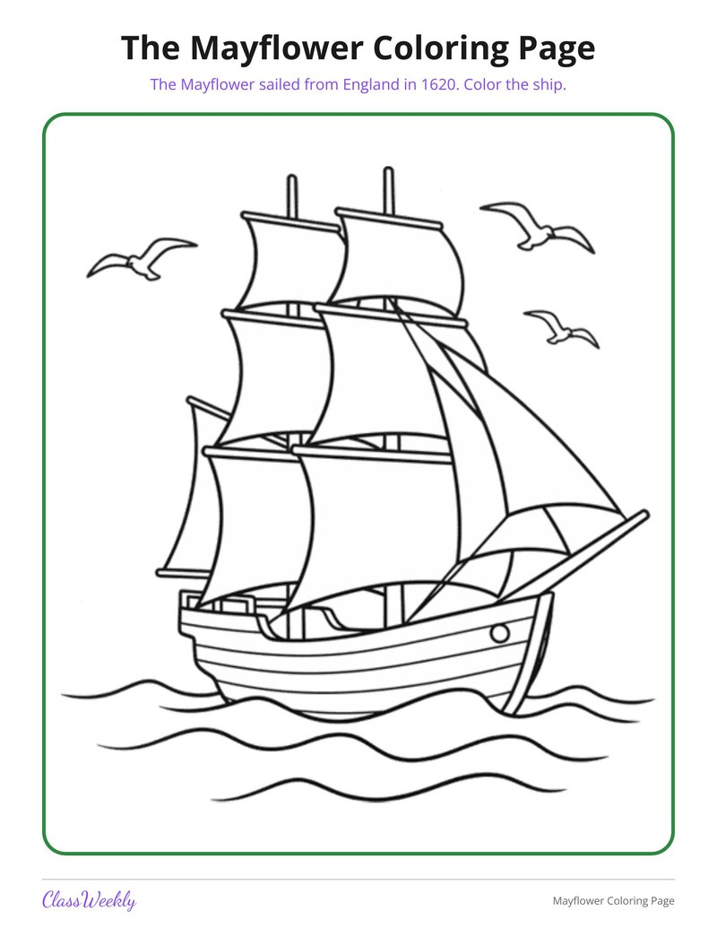 Colouring Imagea Mayflower Coloring Page (Pre-K-2)