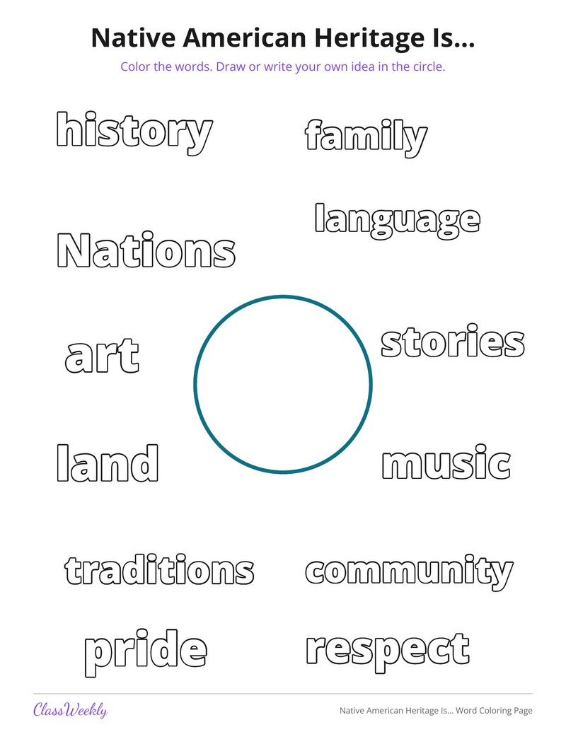Colouring Imagea Native American Heritage Is... Word Coloring Page (K-5)