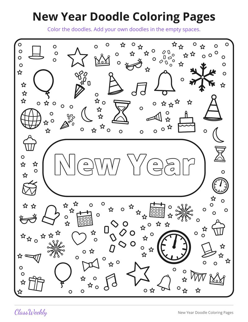 New Year Doodle Coloring Pages - Page 2
