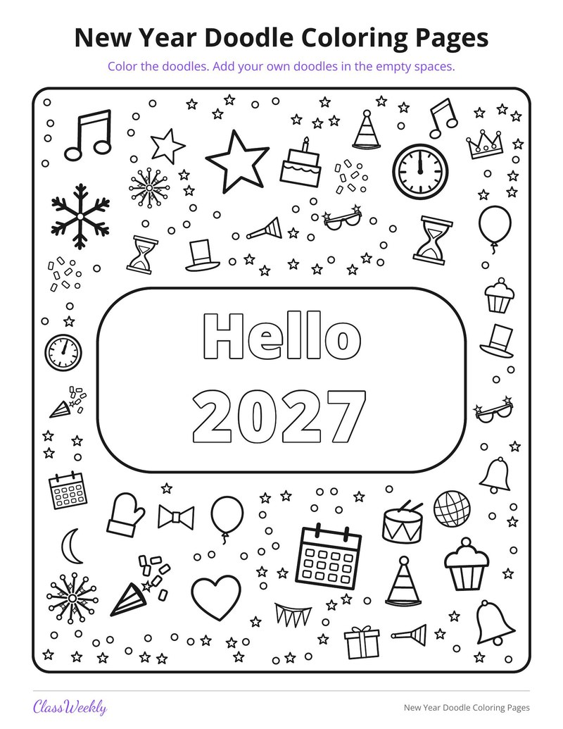 New Year Doodle Coloring Pages - Page 3