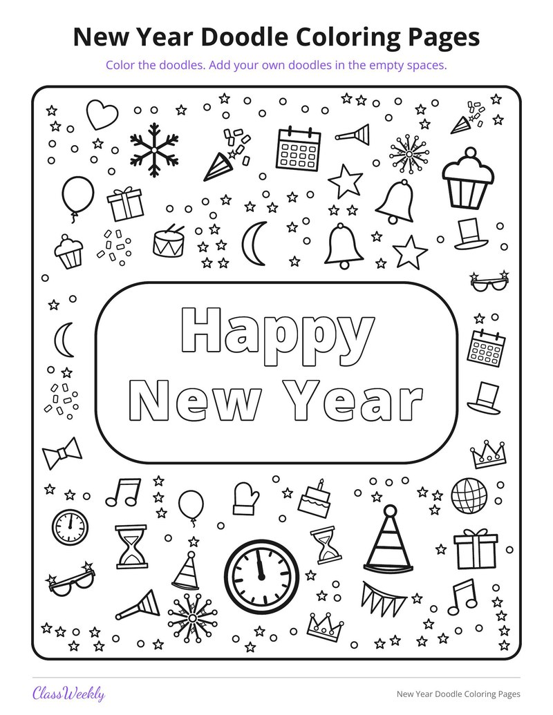 New Year Doodle Coloring Pages - Page 4