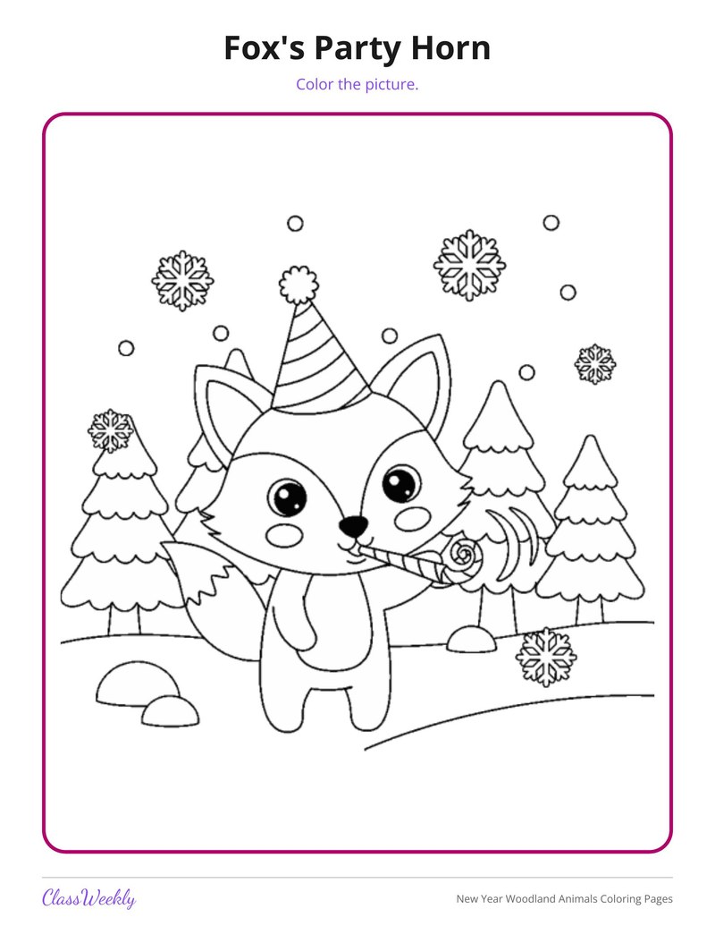 New Year Woodland Animals Coloring Pages - Page 2
