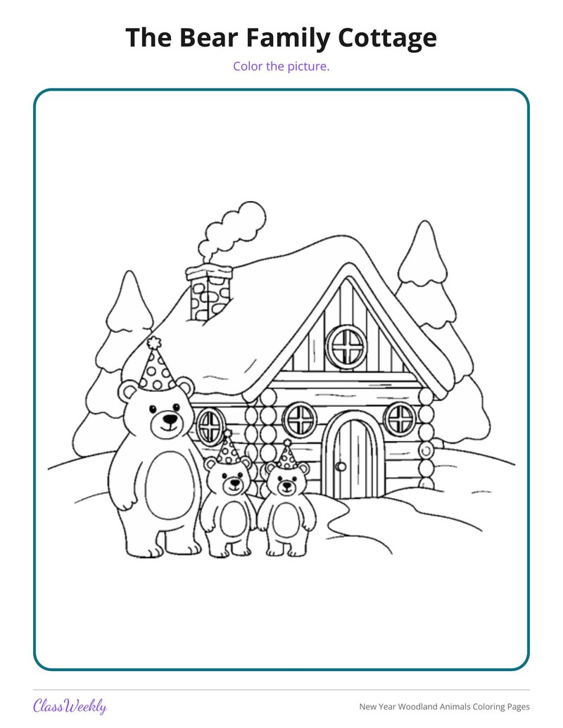 New Year Woodland Animals Coloring Pages - Page 3