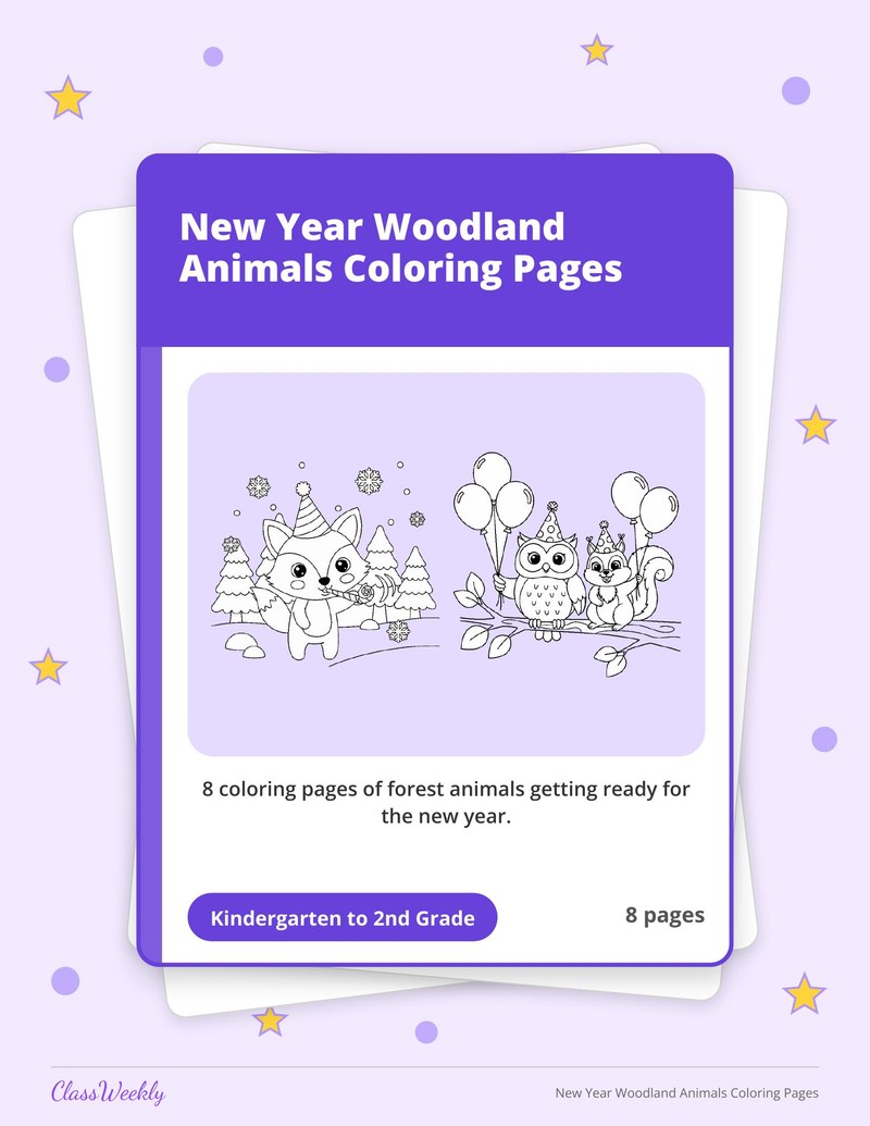 New Year Woodland Animals Coloring Pages - Page 1