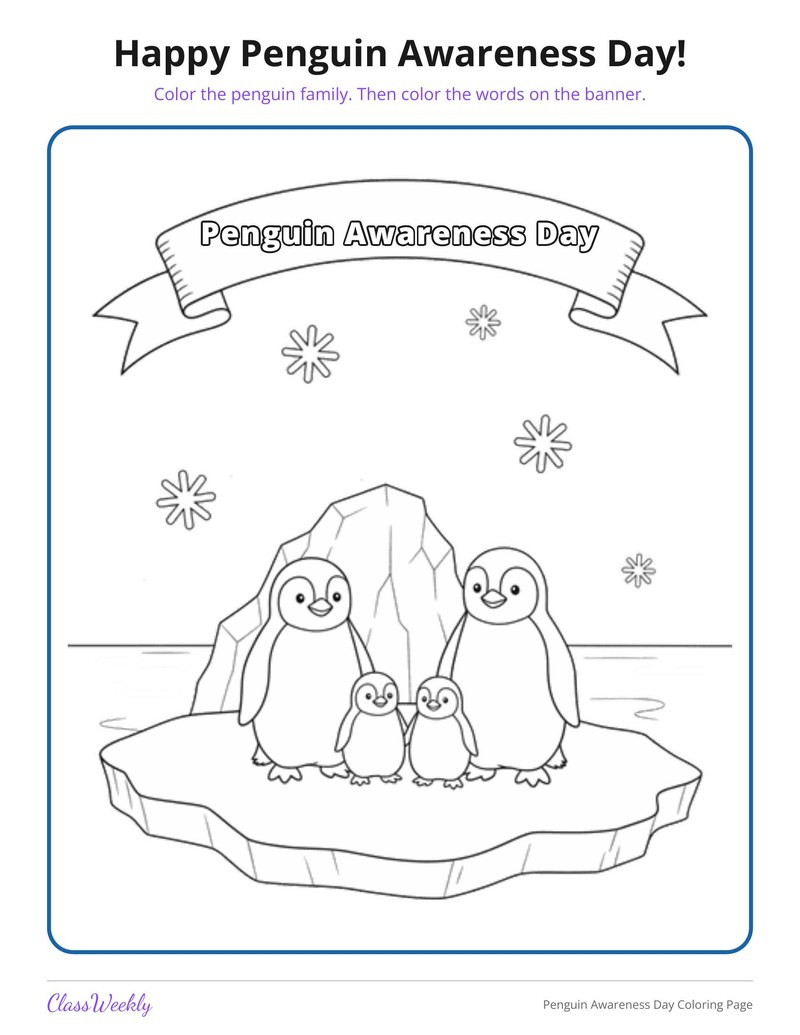 Penguin Awareness Day Coloring Page