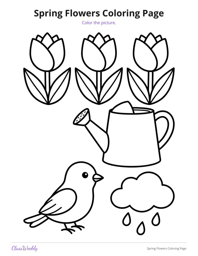 Spring Flowers Coloring Page