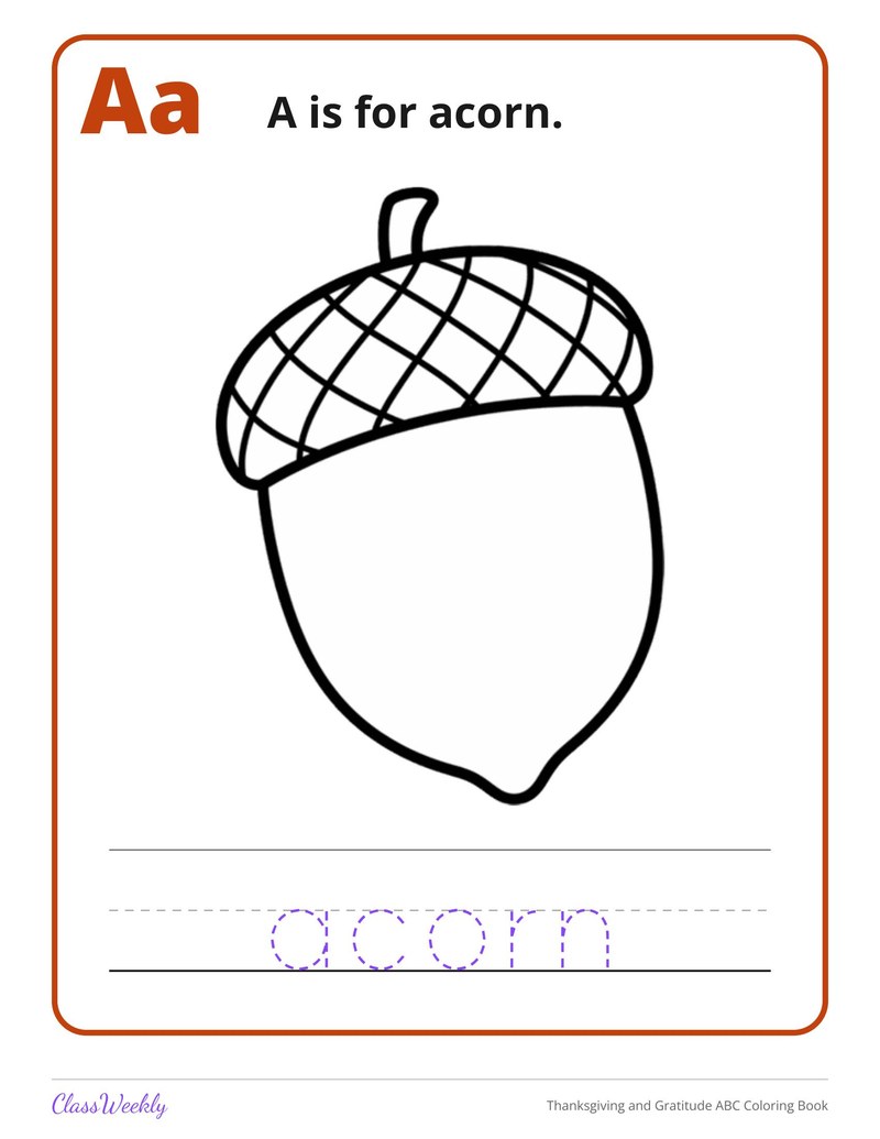 Thanksgiving and Gratitude ABC Coloring Book - Page 3