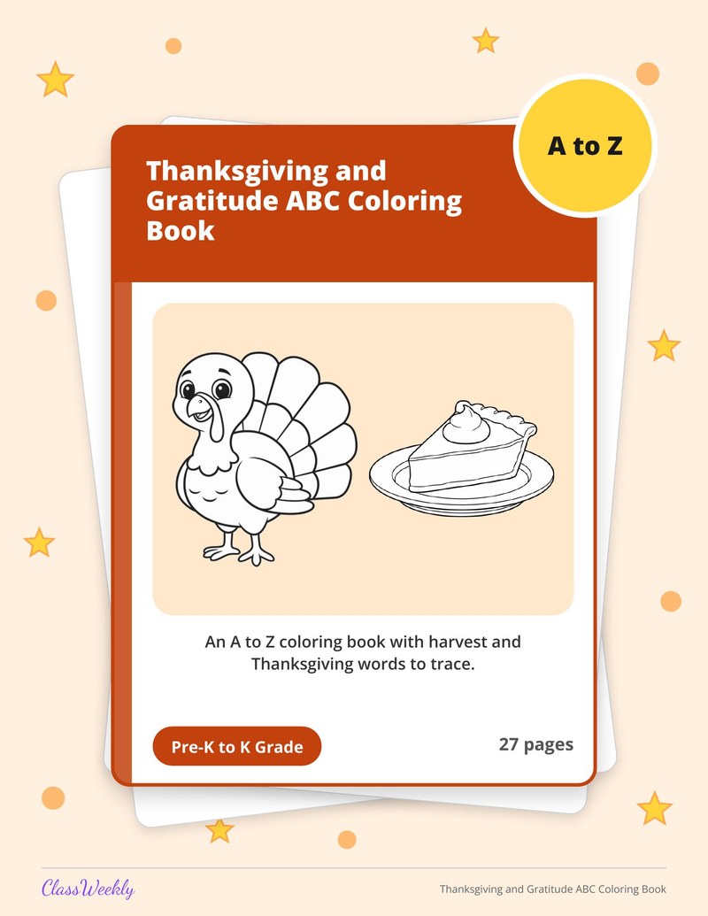 Thanksgiving and Gratitude ABC Coloring Book - Page 1