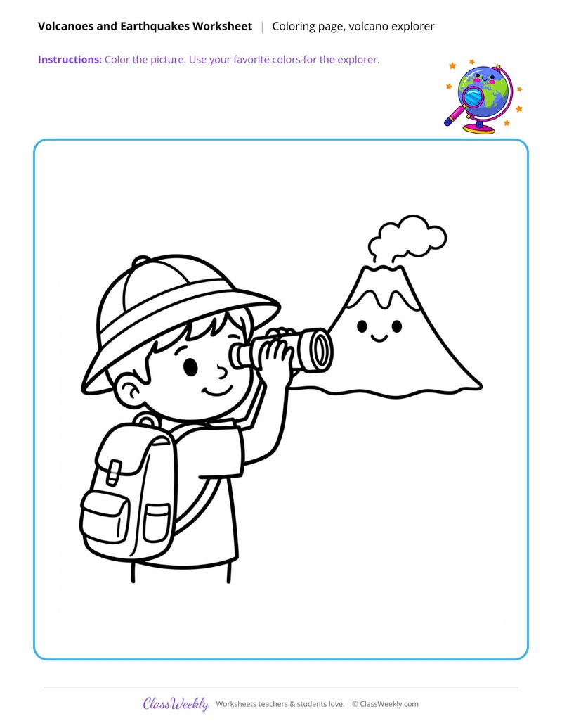 Volcano Explorer Coloring Page