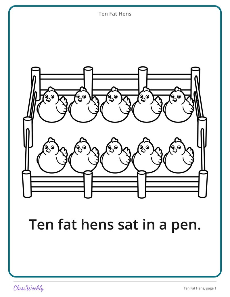 Ten Fat Hens: Short A and E Decodable Reader