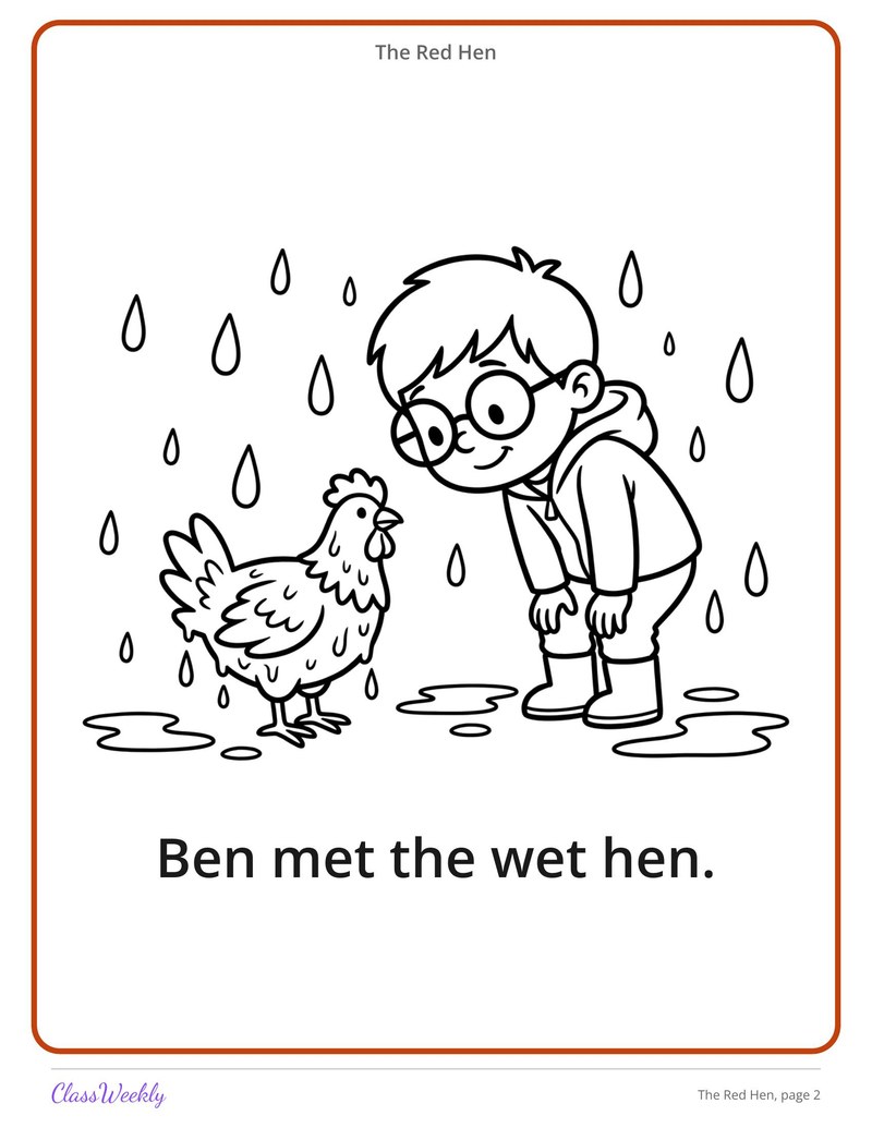 The Red Hen: Short E Decodable Reader - Page 3
